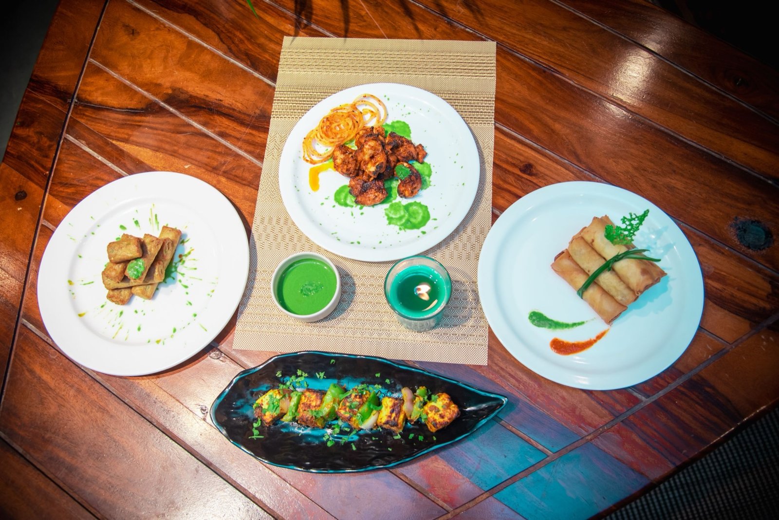 Food spread of farm-to-table starters — We Woods Farm kitchen Gurgaon Manesar